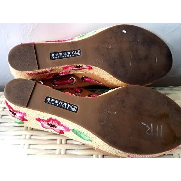 Sperry Top Sider Women's 7.5 Wedge Multicolor Peep Toe Cottage Fairy Core - Picture 7 of 10